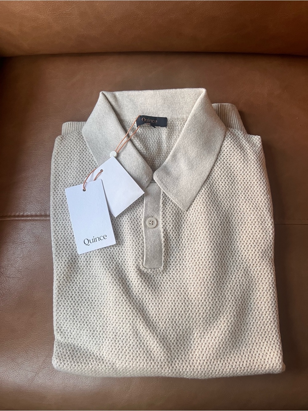 Quince Men’s Beige Textured Knit Polo